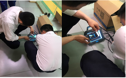 亞泰光電內(nèi)窺鏡工程師現(xiàn)場演示內(nèi)窺鏡檢測管道焊縫